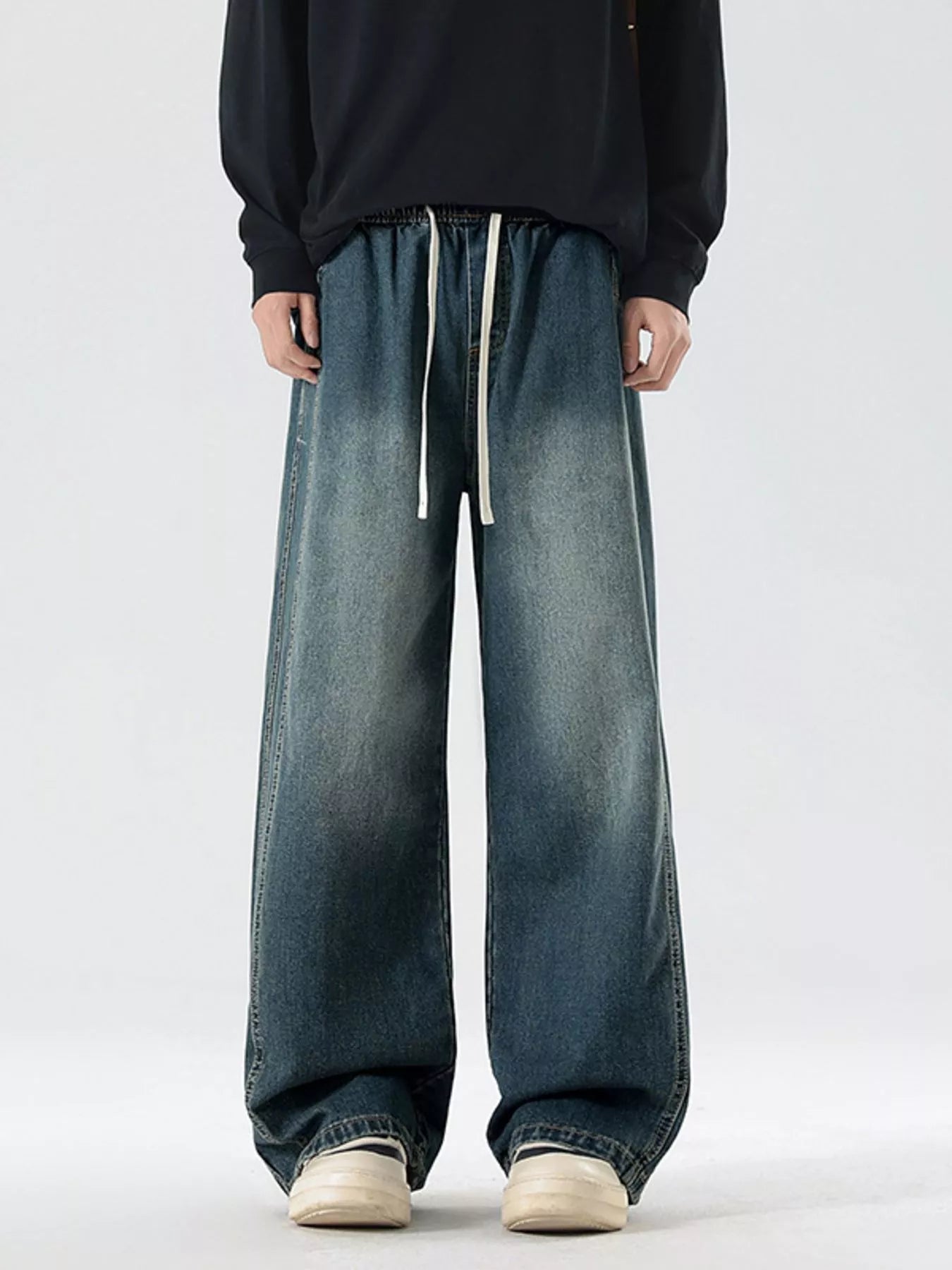 Men's Full Size Wash Wide Leg Jeans Plus Size