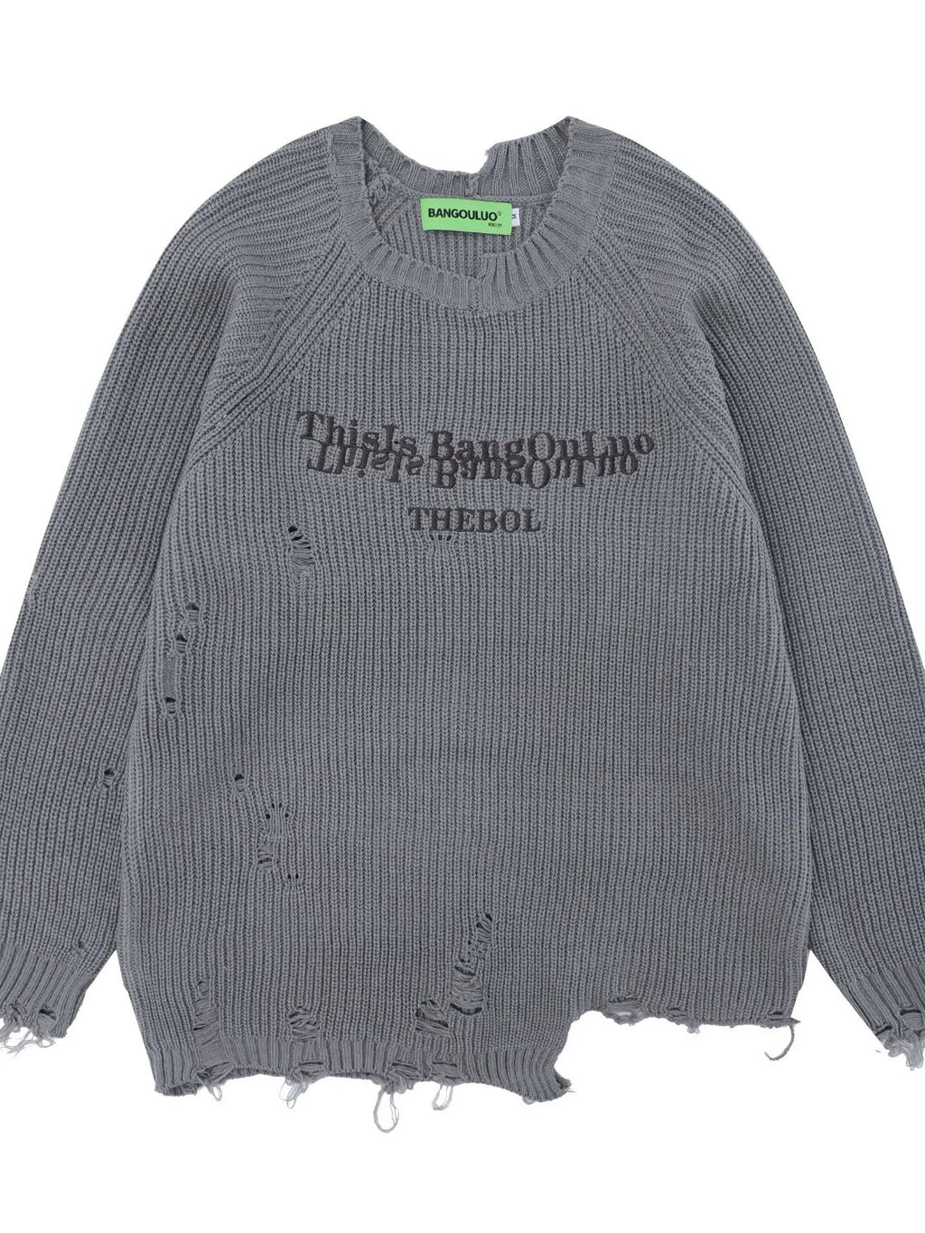 Men's Distressed Letter Ribbed Knit Sweater