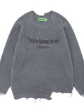 Men's Distressed Letter Ribbed Knit Sweater
