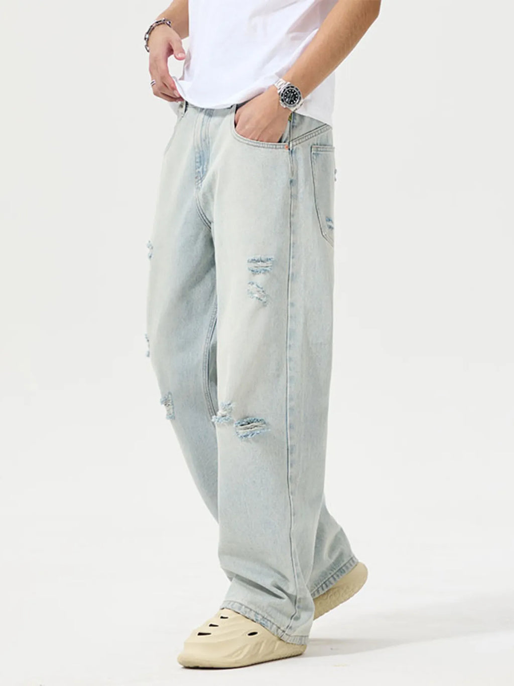Men's Full Size Distressed Wide Leg Jeans Plus Size