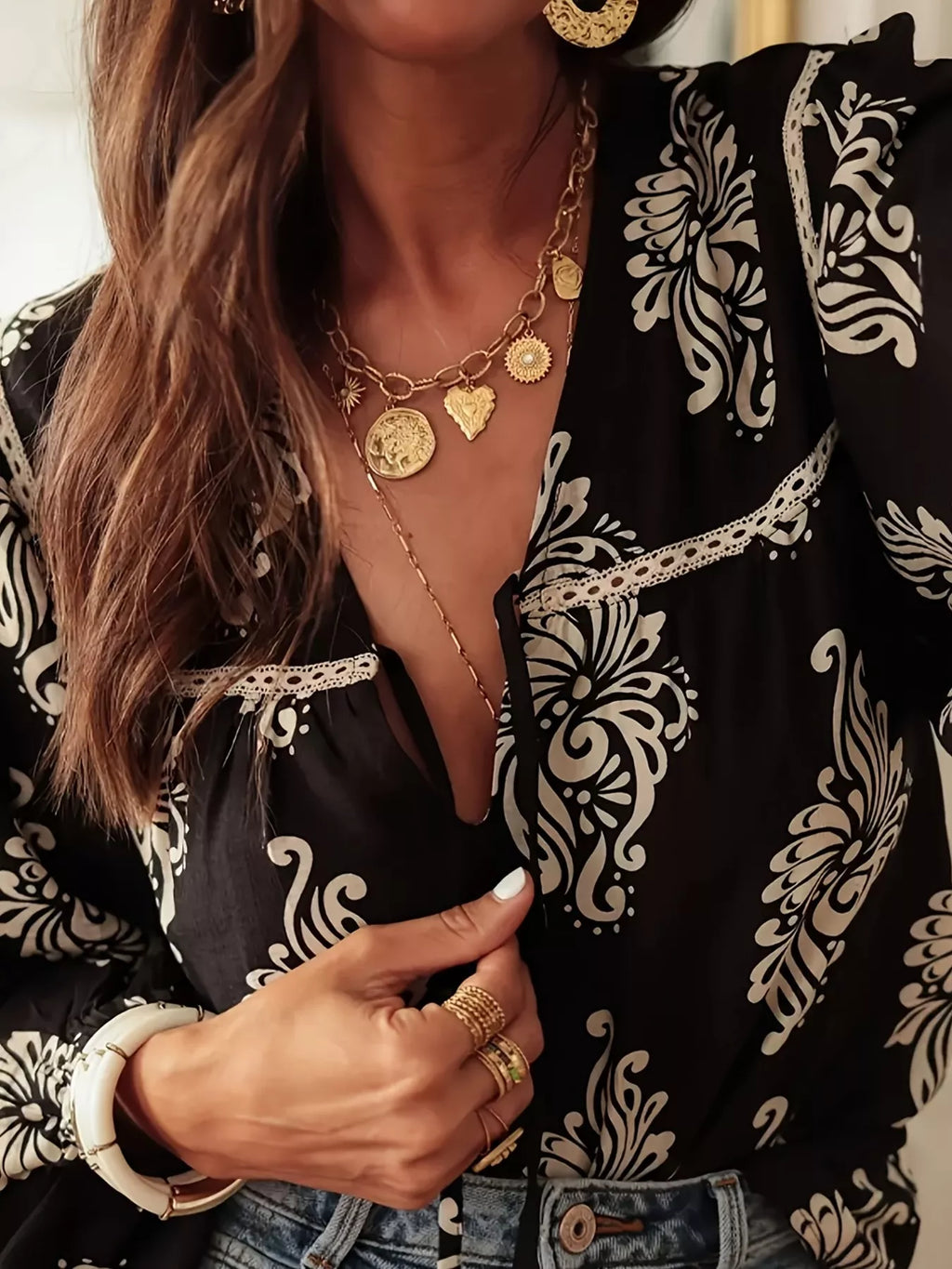 Floral Print Tie-Neck Blouse
