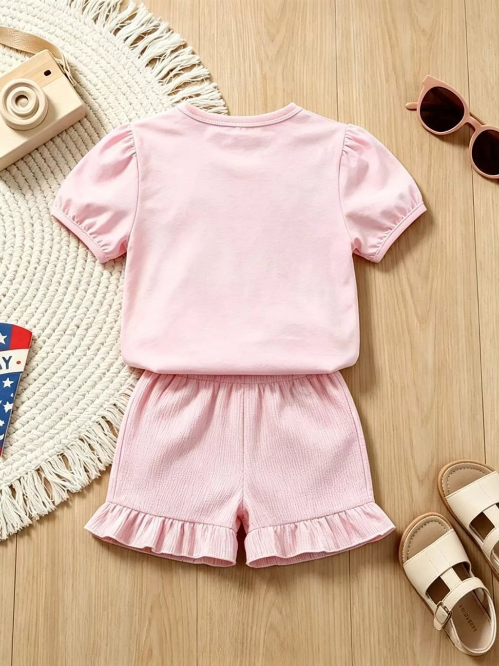 Children's Graphic Round Neck Tee and Shorts Set