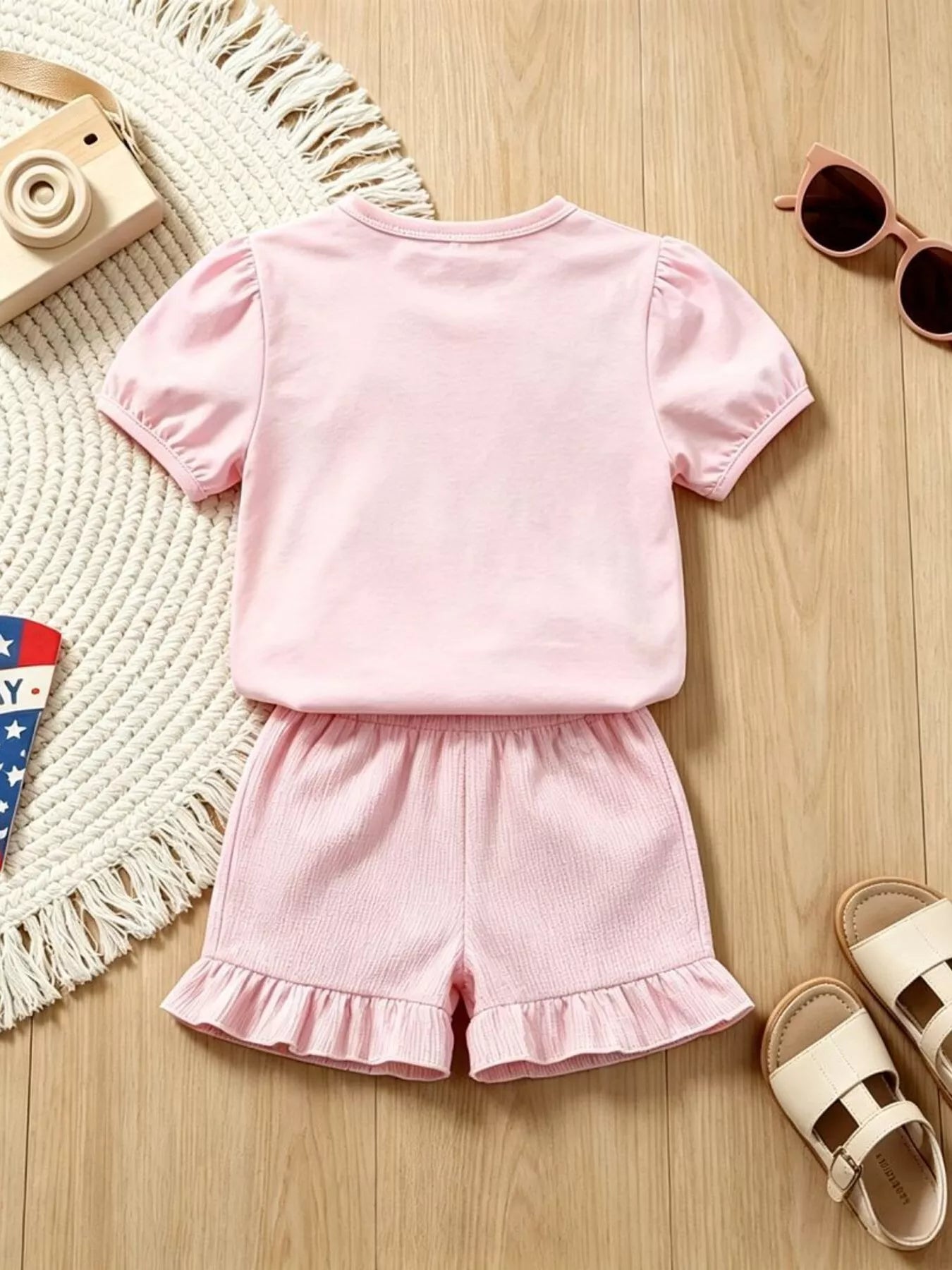 Children's Graphic Round Neck Tee and Shorts Set