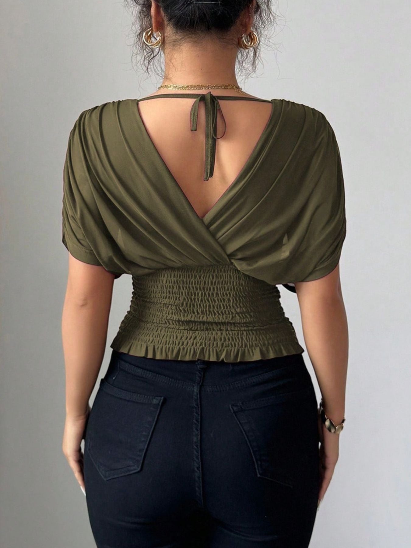 Ruched Surplice Short Sleeve Top