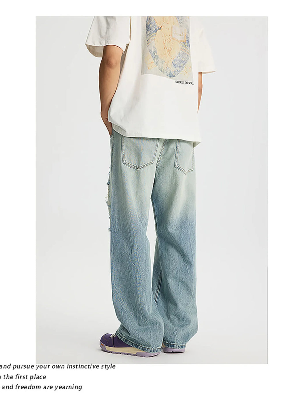 Men's Full Size Distressed Wide Leg Jeans Plus Size