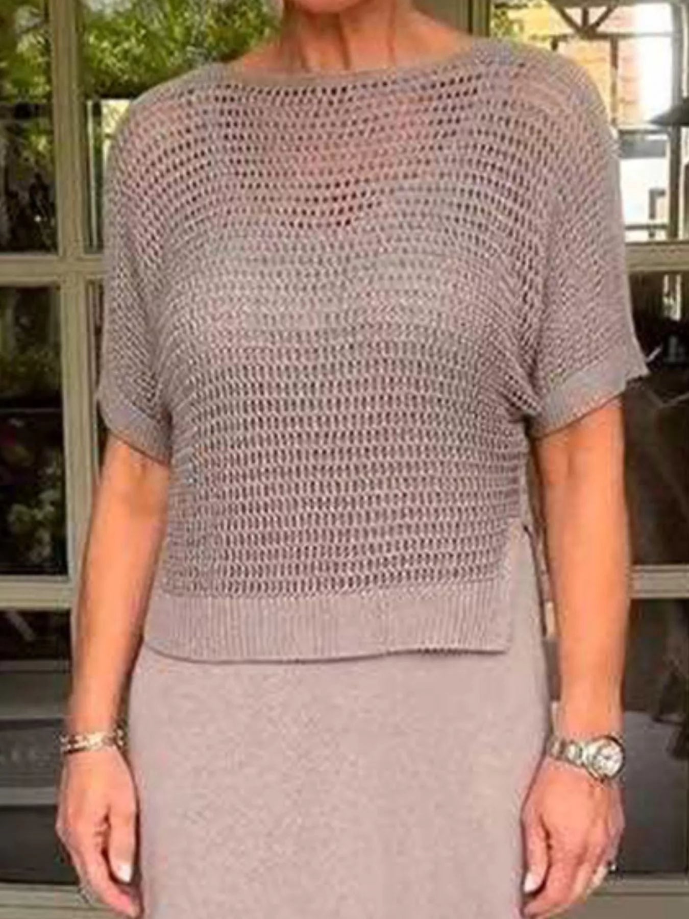 Full Size Openwork Knit Cover Up and Dress Set Plus Size