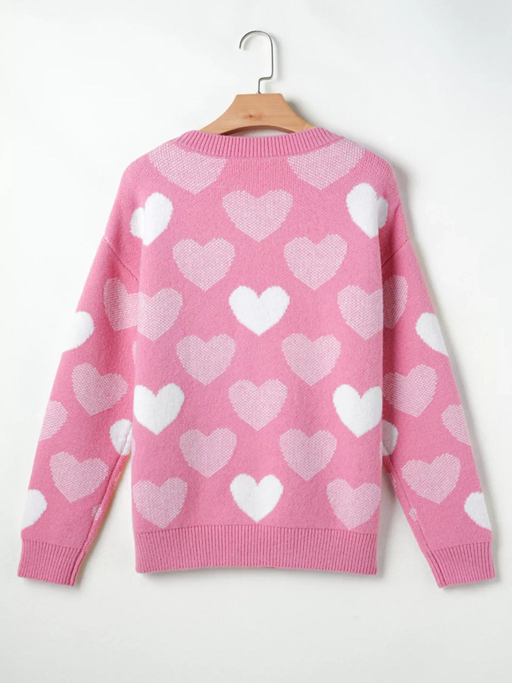 Pearled Heart Print Valentines Crew Neck Sweater