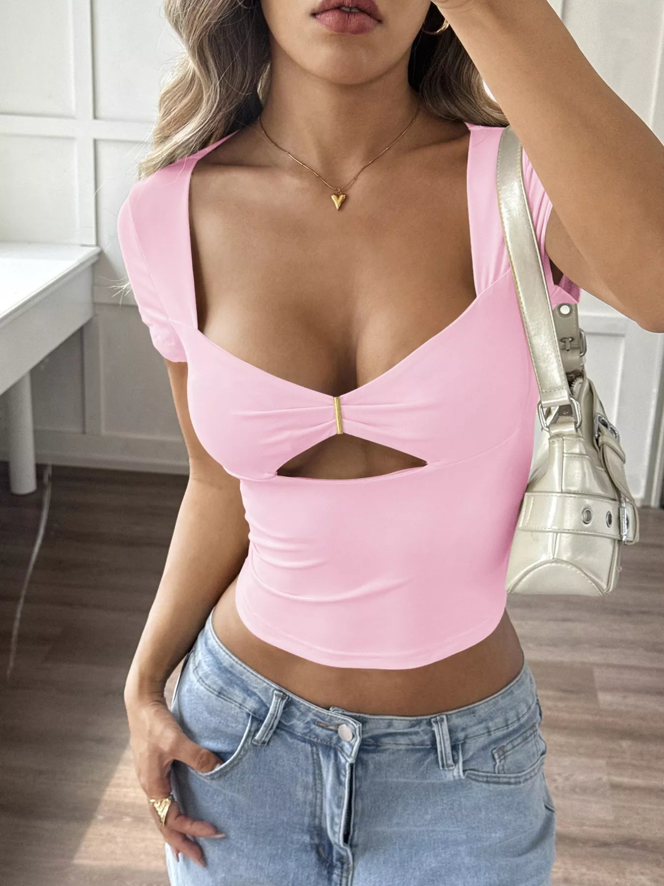 Cutout Slim-Fit Short Sleeve T-Shirt