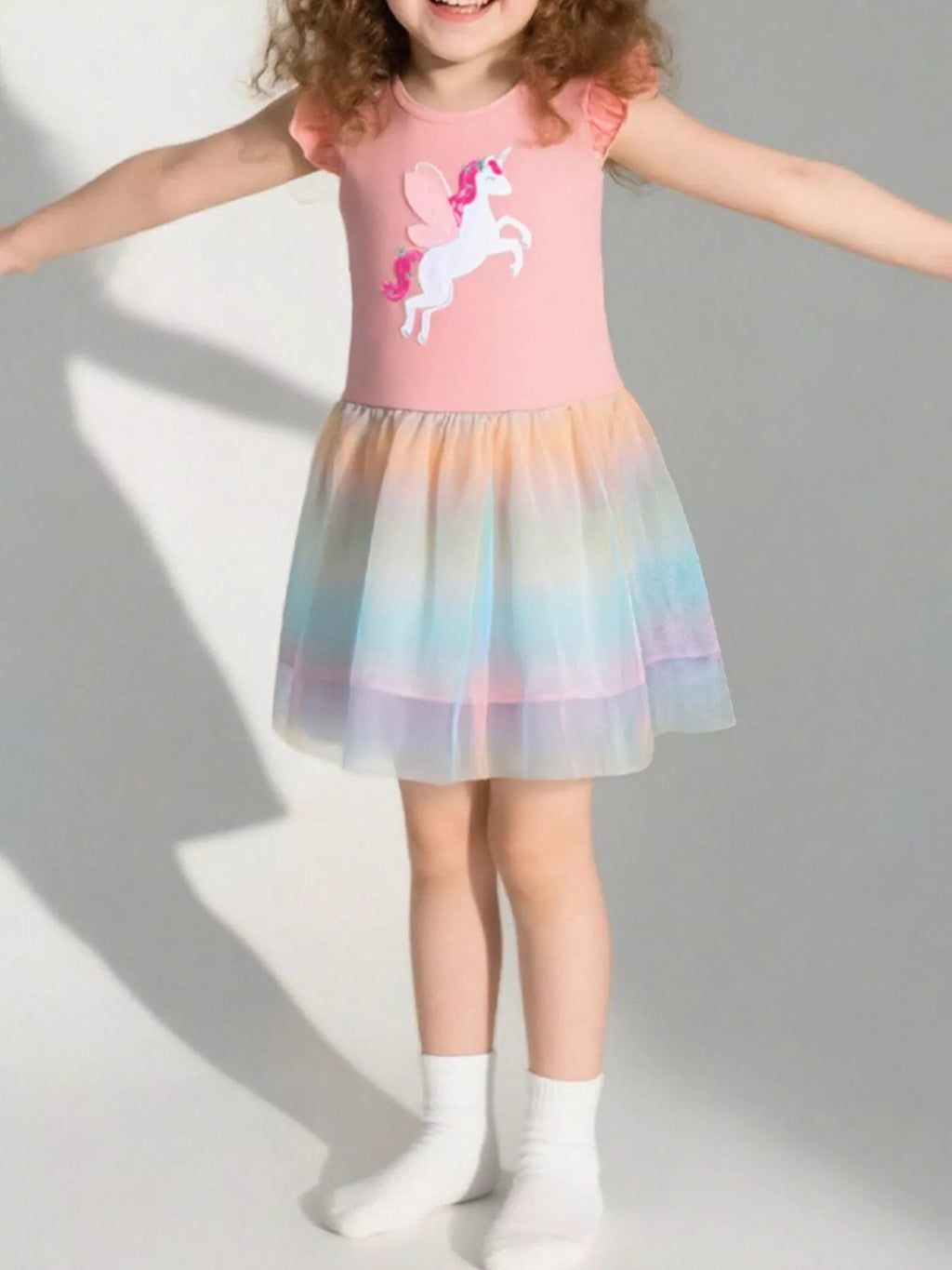 Children's Unicorn Applique Rainbow Tulle Dress
