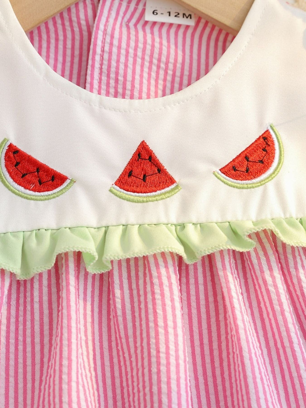 Children's Fruit Embroidered Striped Short Sleeve Dress