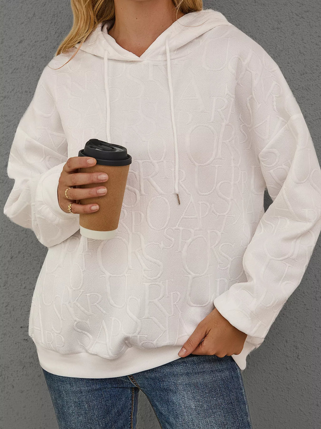 Full Size Embossed Lettering Casual Hoodie Plus Size
