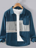 Men's Plus Size Color Block Button Up Long Sleeve Shirt