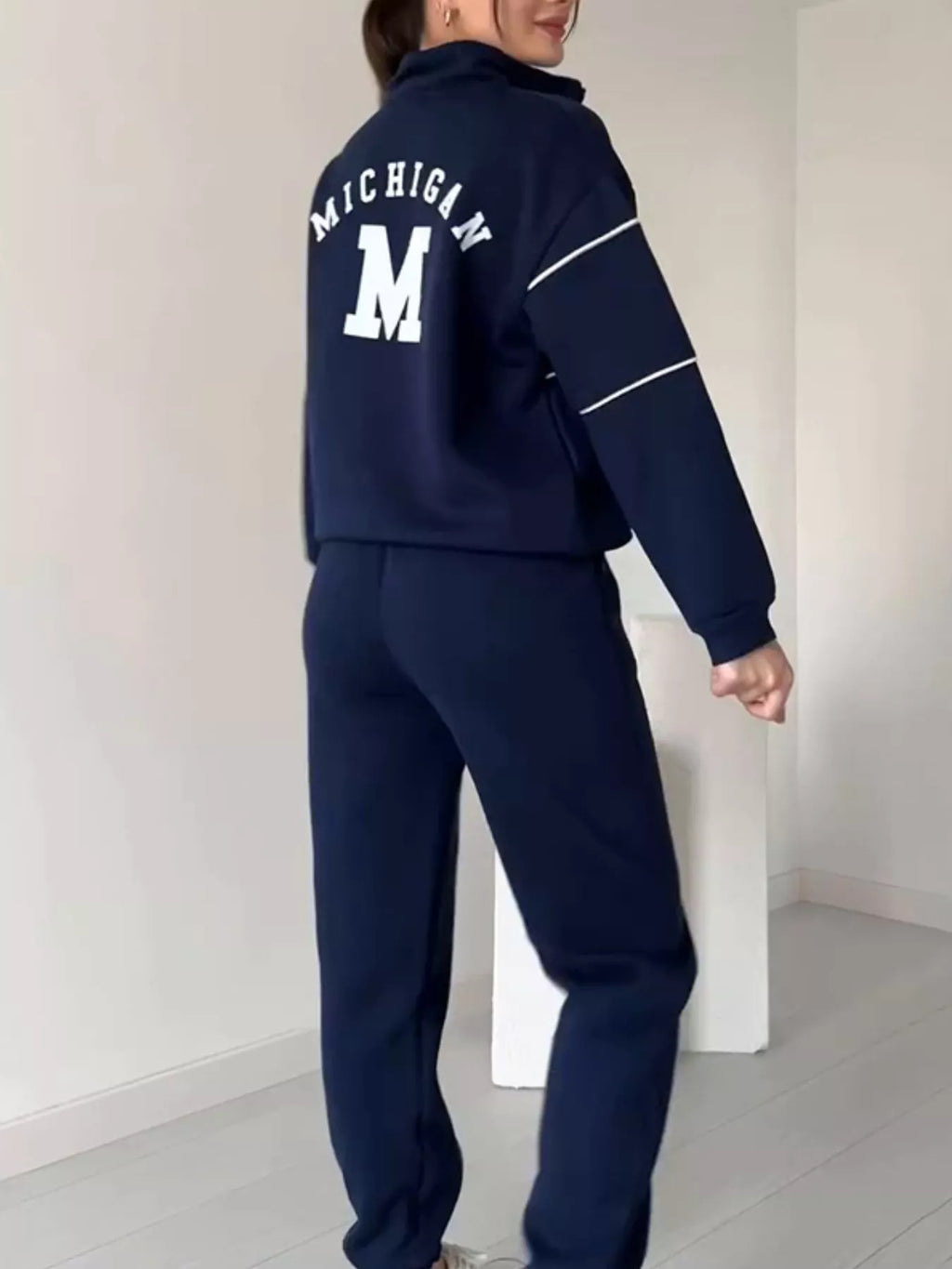 Full Size Striped Quarter Zip Top and Pants Set Plus Size