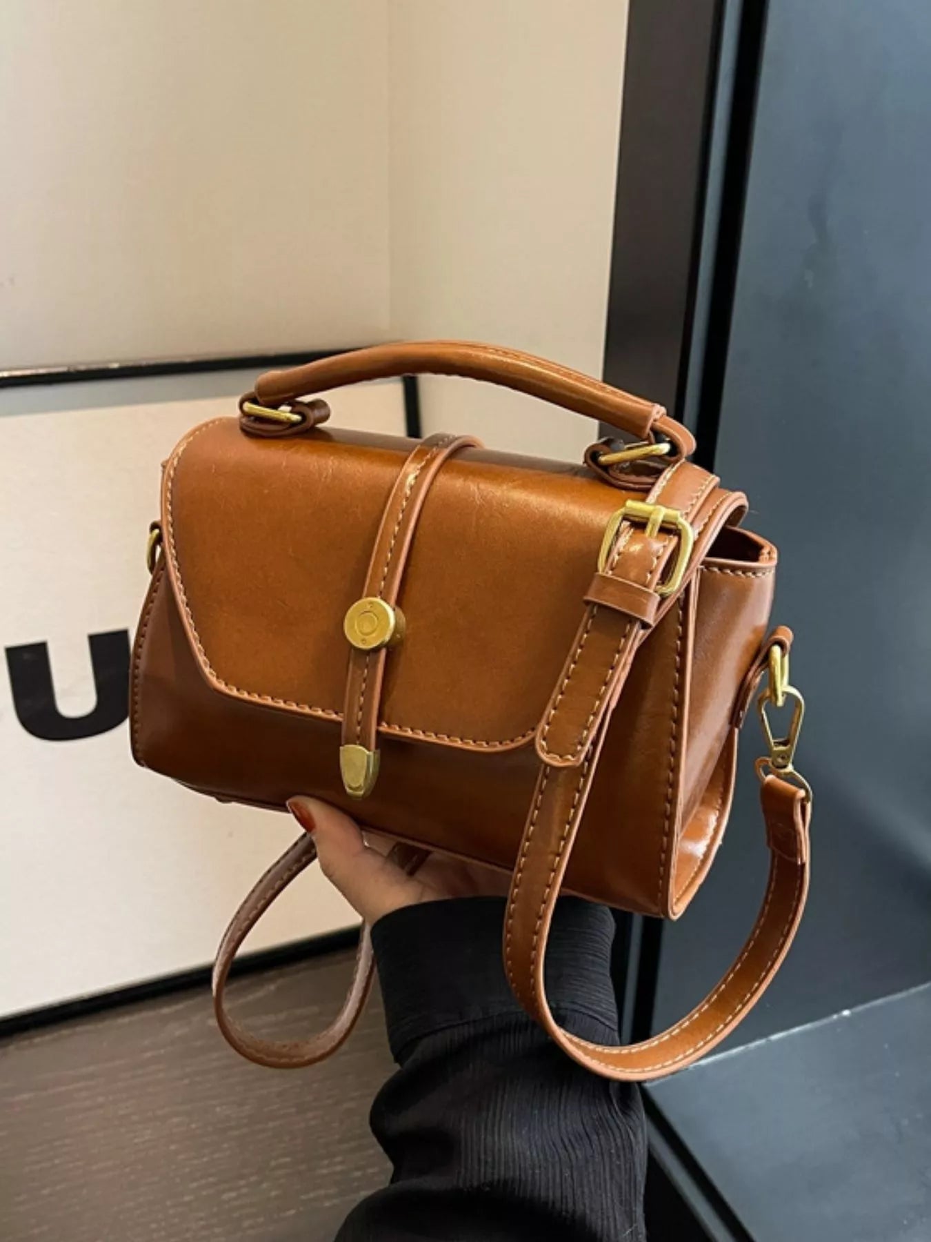 Leather Top Handle Crossbody Bag