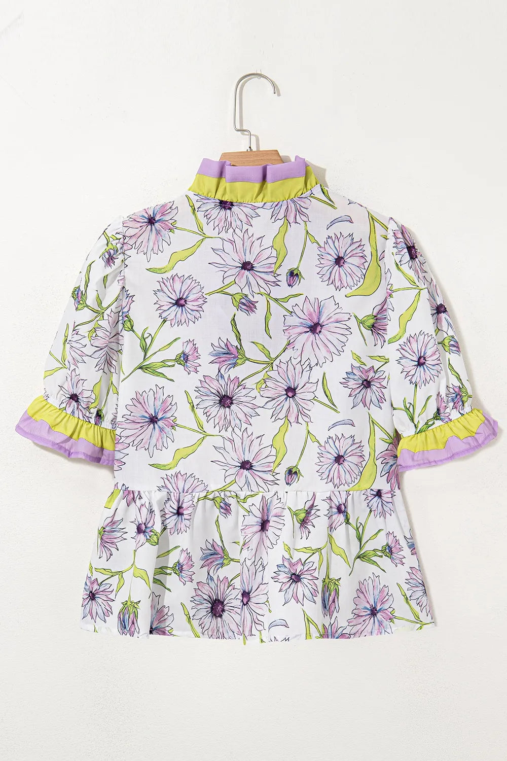 Floral Print Flounce Sleeve Peplum Blouse