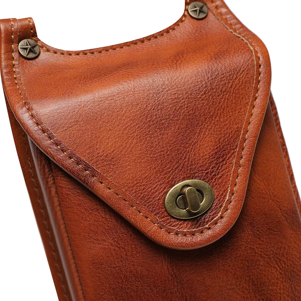 Cowhide Leather Crossbody Bag with Metal Clasp
