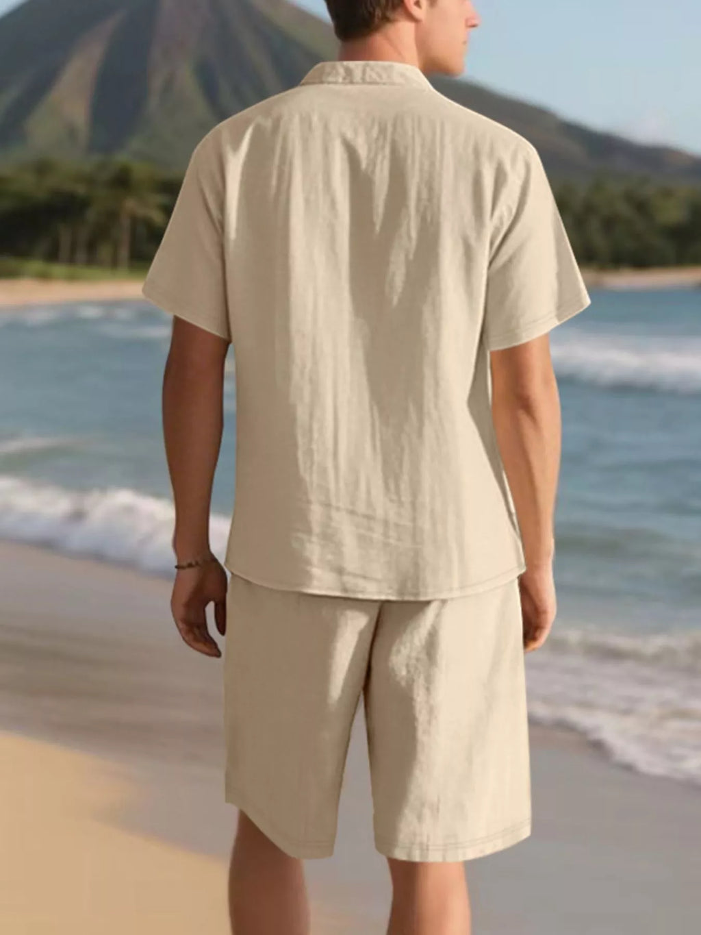 Men's Full Size Casual Button Up Shirt and Shorts Set Plus Size