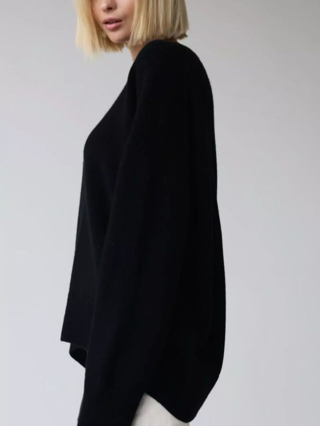 Ribbed Hem Round Neck Sweater