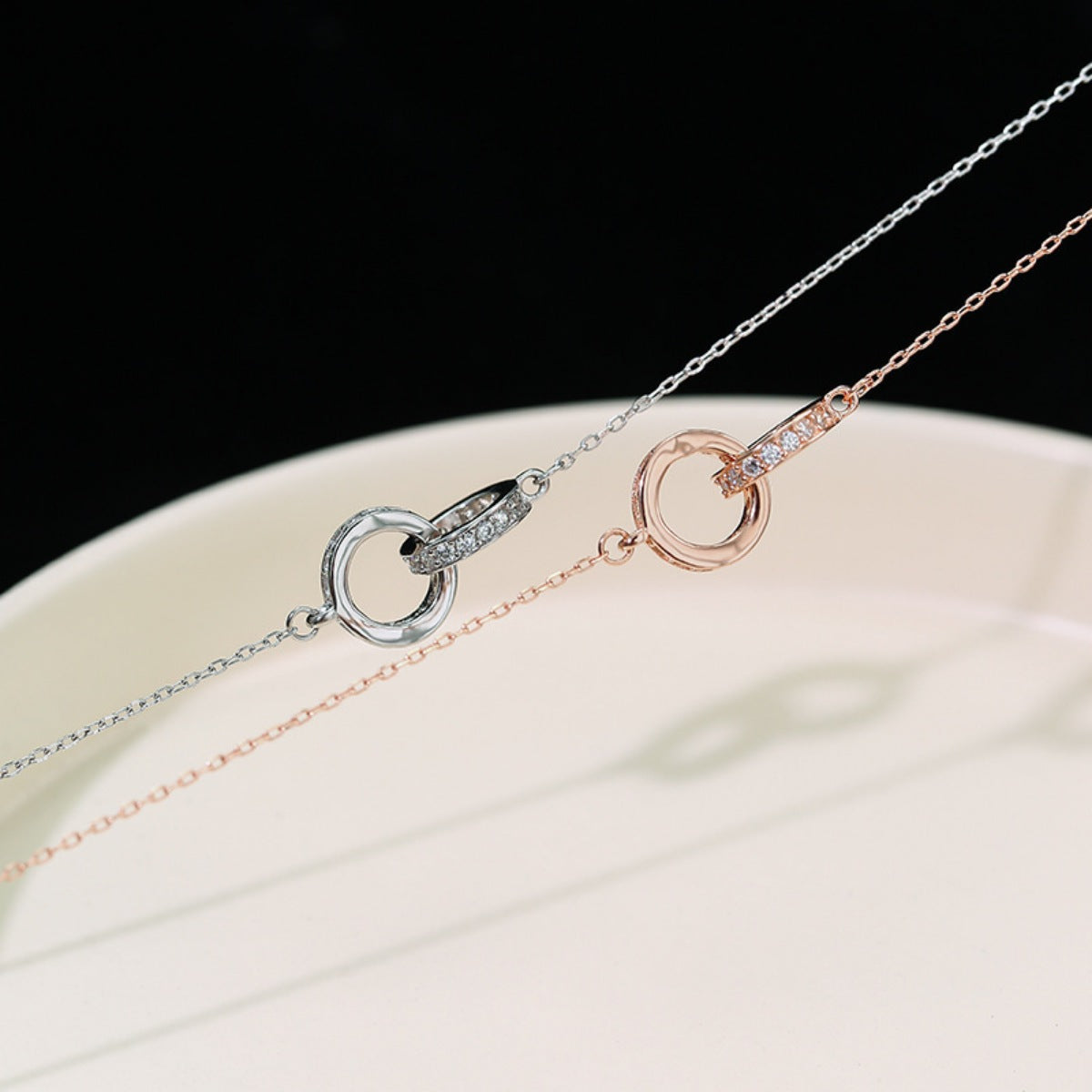925 Sterling Silver Double Circle Pendant Necklace