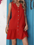 V-Neck Button-Front Ruffle Hem Dress