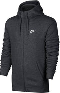 Nike Mens Sportswear Full Zip Club Hoodie Charcoal Heather/Charcoal Heather/White Small Tall