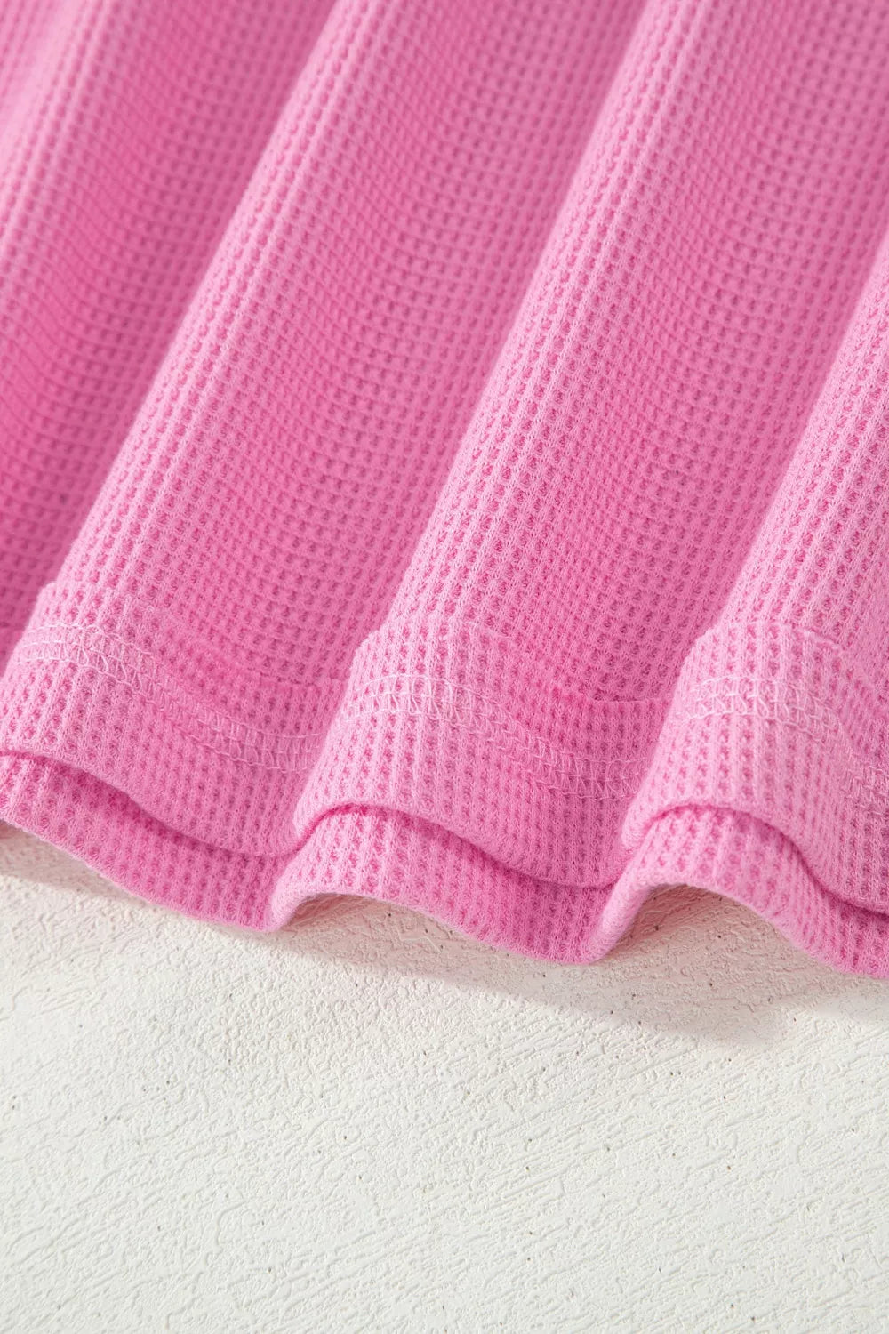 Solid Color Raw Seam Waffled Patchwork Casual T Shirt