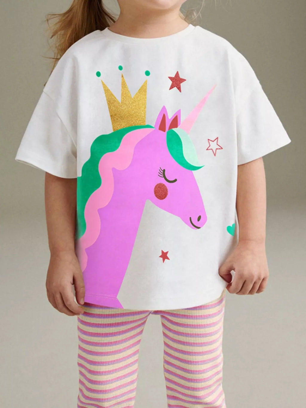 Children's Unicorn Graphic Tee and Striped Pants Set