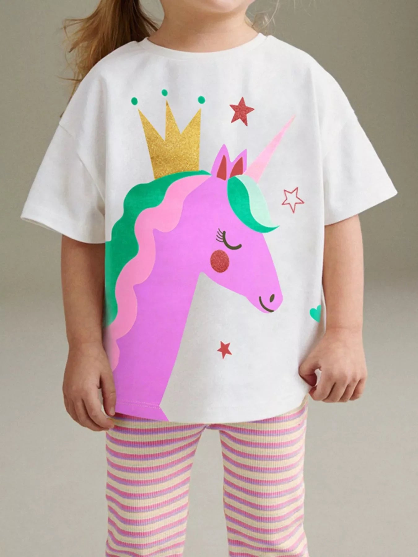 Children's Unicorn Graphic Tee and Striped Pants Set