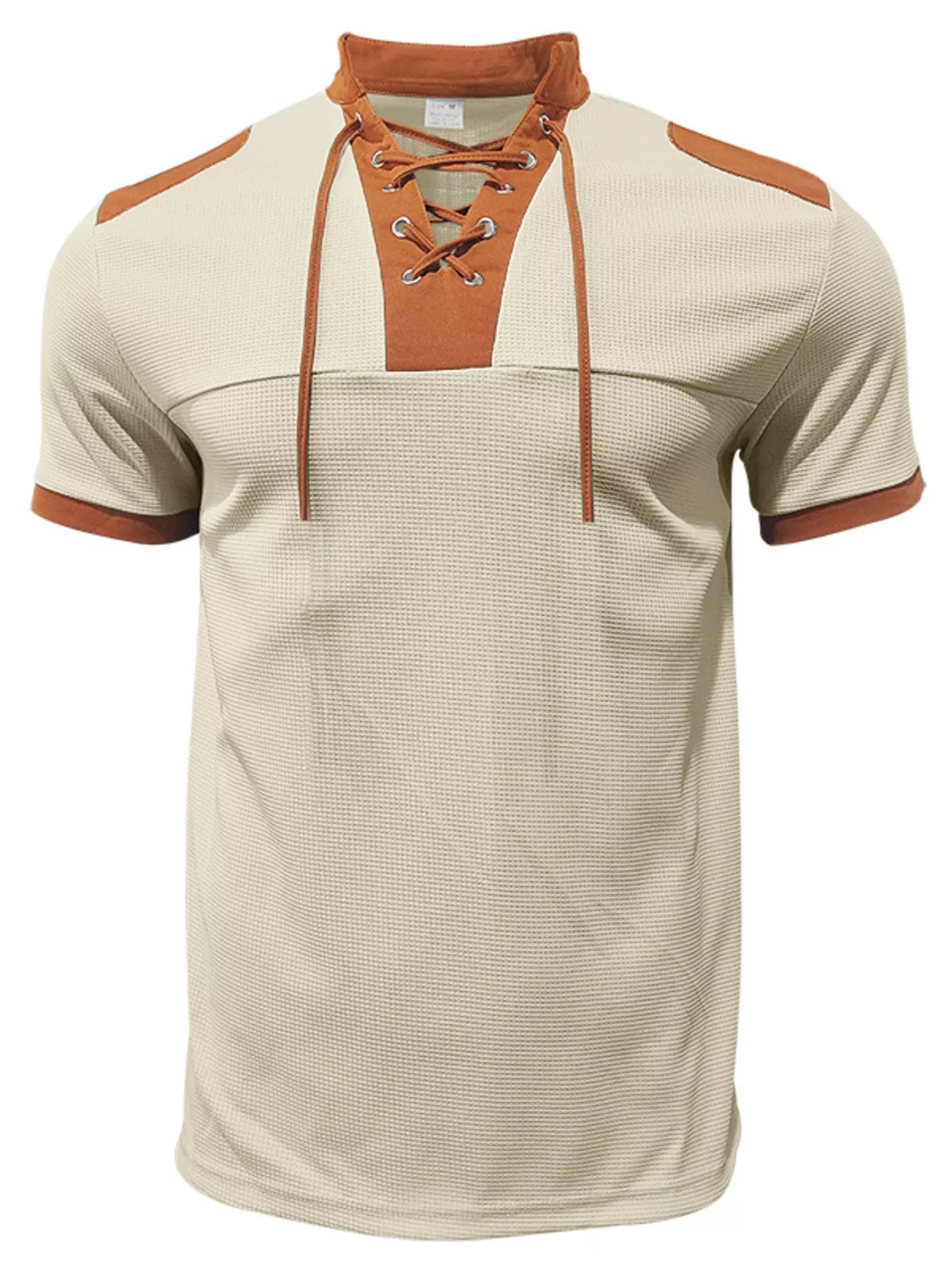 Men's Full Size Lace-Up Neckline Short Sleeve T-Shirt Plus Size