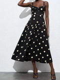 Polka Dot Sweetheart Neck Midi Dress