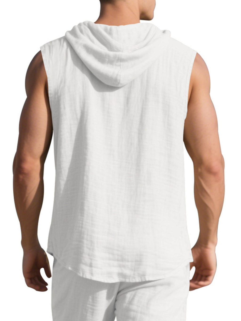 Men's Full Size Casual Sleeveless Hooded Button-Down Top Plus Size