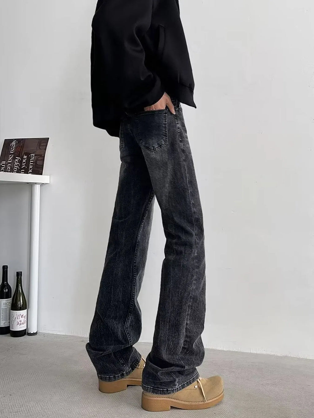 Men's Full Size Vintage Wash Flare Jeans Plus Size