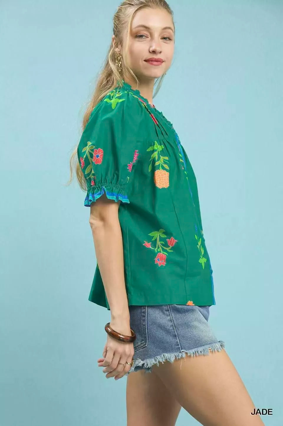 Umgee Petal Parade Print Button-Down Blouse