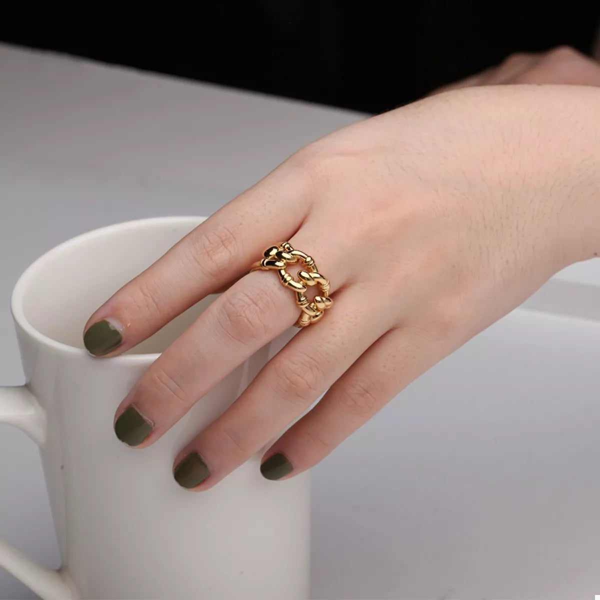 18K Gold-Plated Chain Link Open Ring