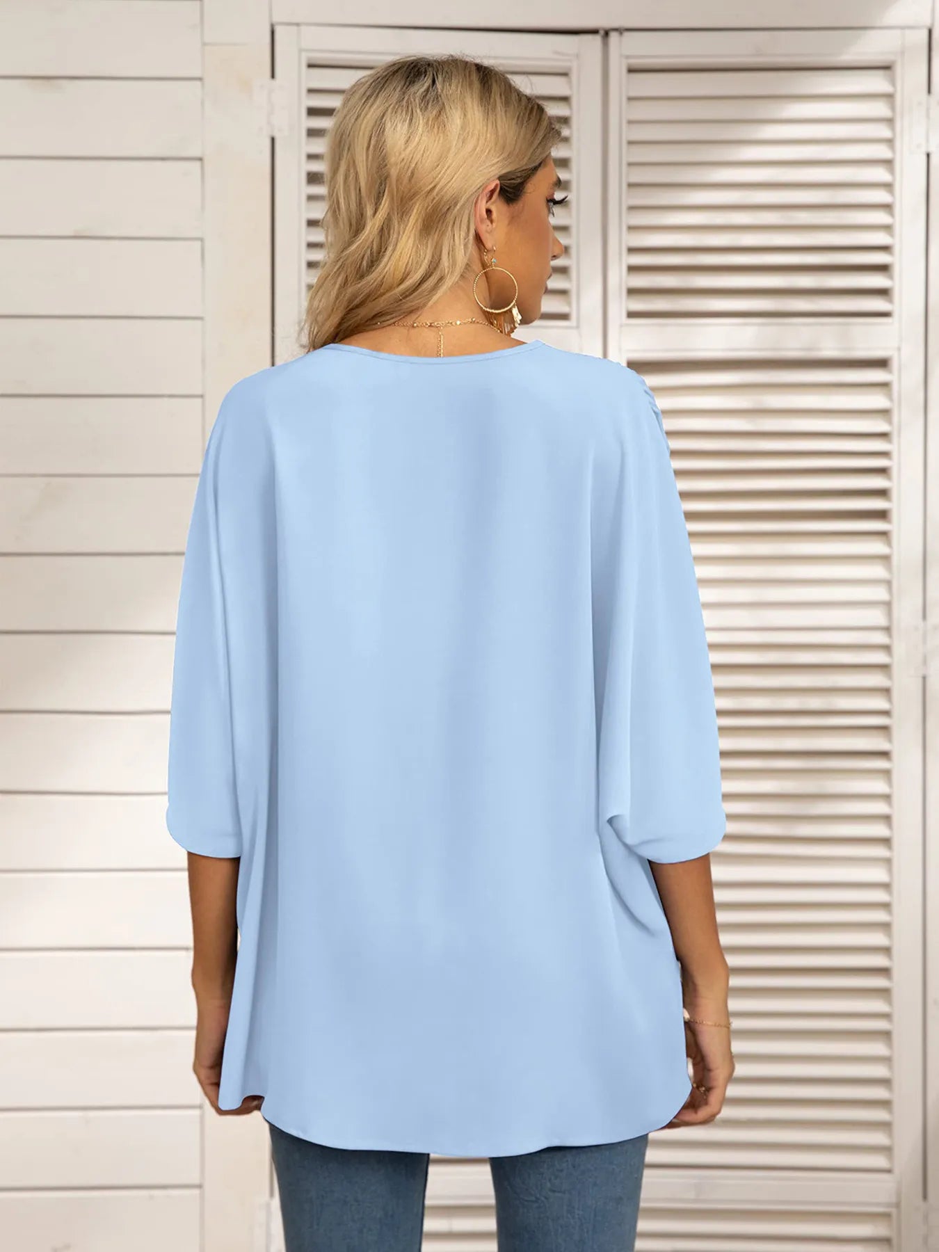 Oversized Contrast V-Neck Half Sleeve Blouse