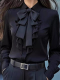 Ruffled Tie Front Long Sleeve Blouse