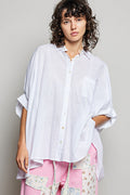 POL Button Down Half Dolman Sleeve Shirt