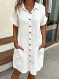 Casual Button Down Shirt Dress with Pockets
