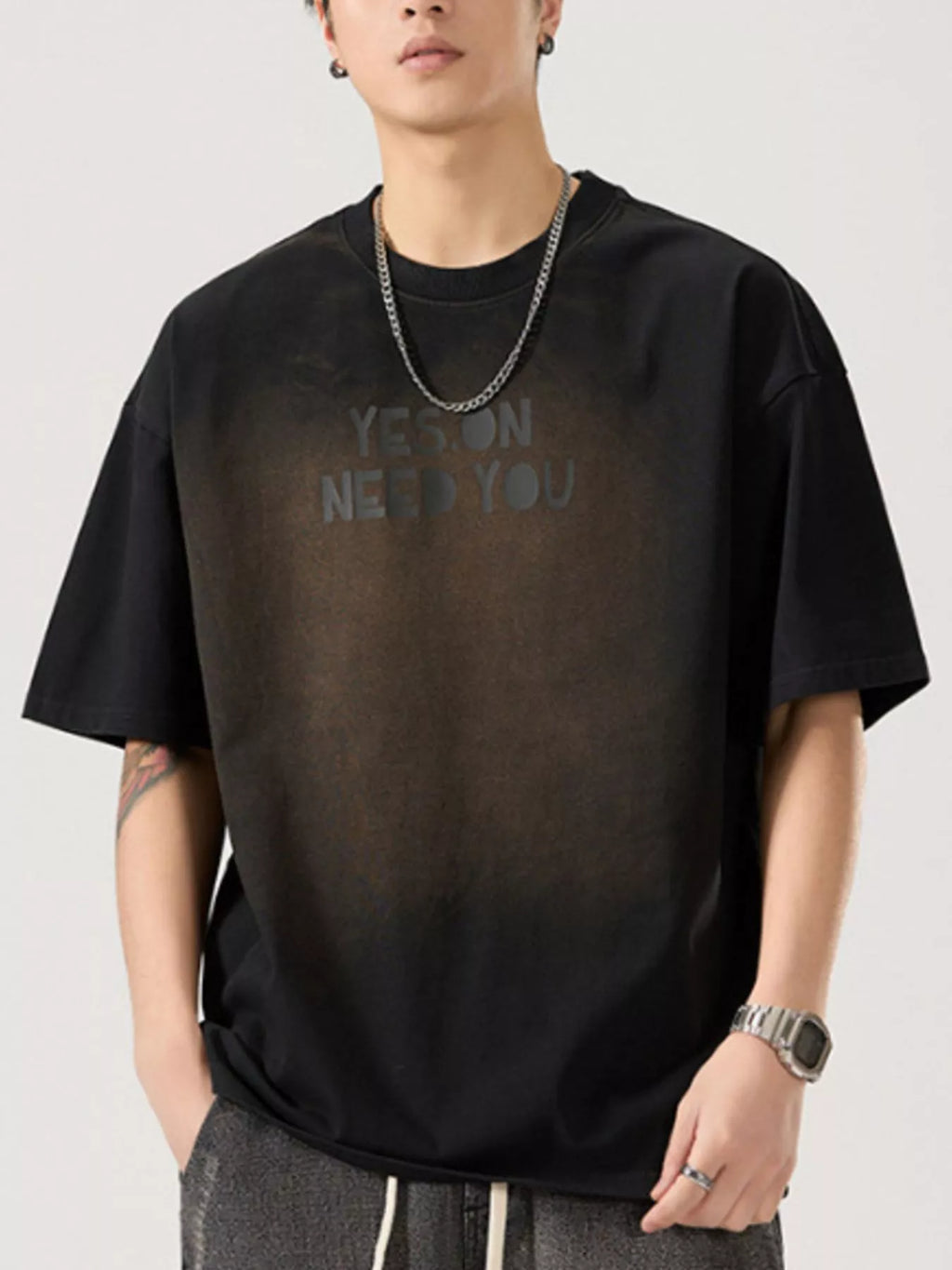 Men's Full Size Letter Round Neck Short Sleeve T-Shirt Plus Size