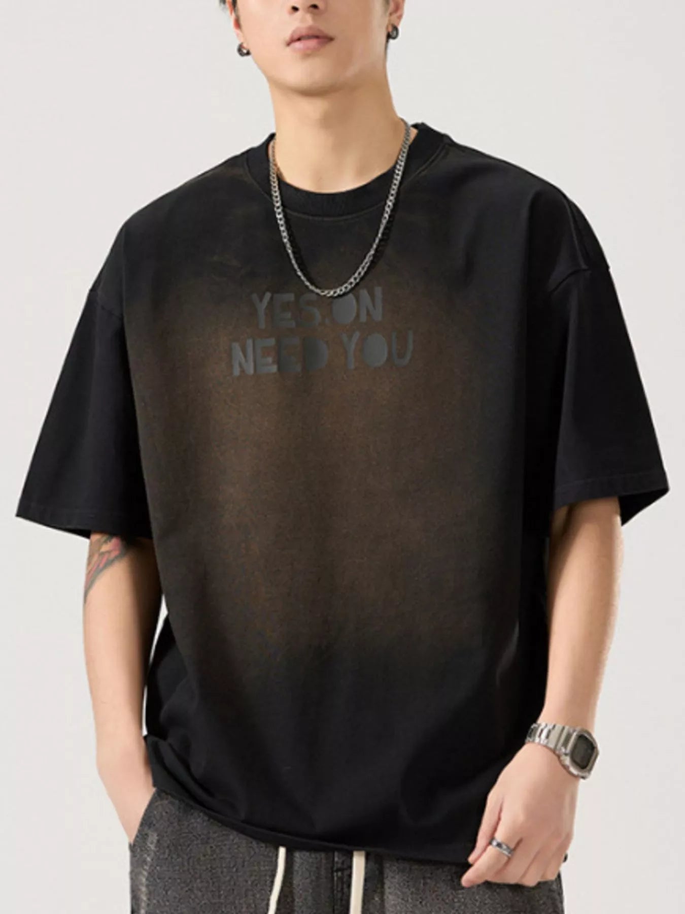 Men's Full Size Letter Round Neck Short Sleeve T-Shirt Plus Size