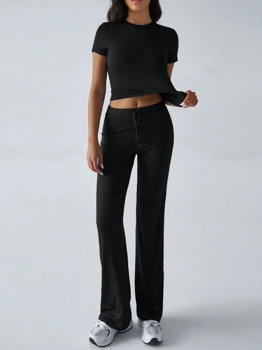 Round Neck Short Sleeve Top and Pants Set