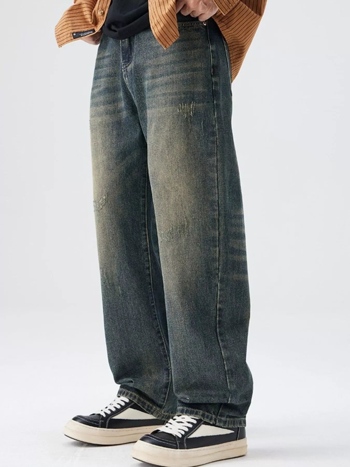 Men's Washed Wide Leg Jeans