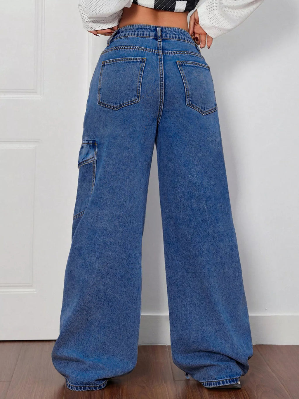 Wide Leg Jeans with Bow Tie Accents