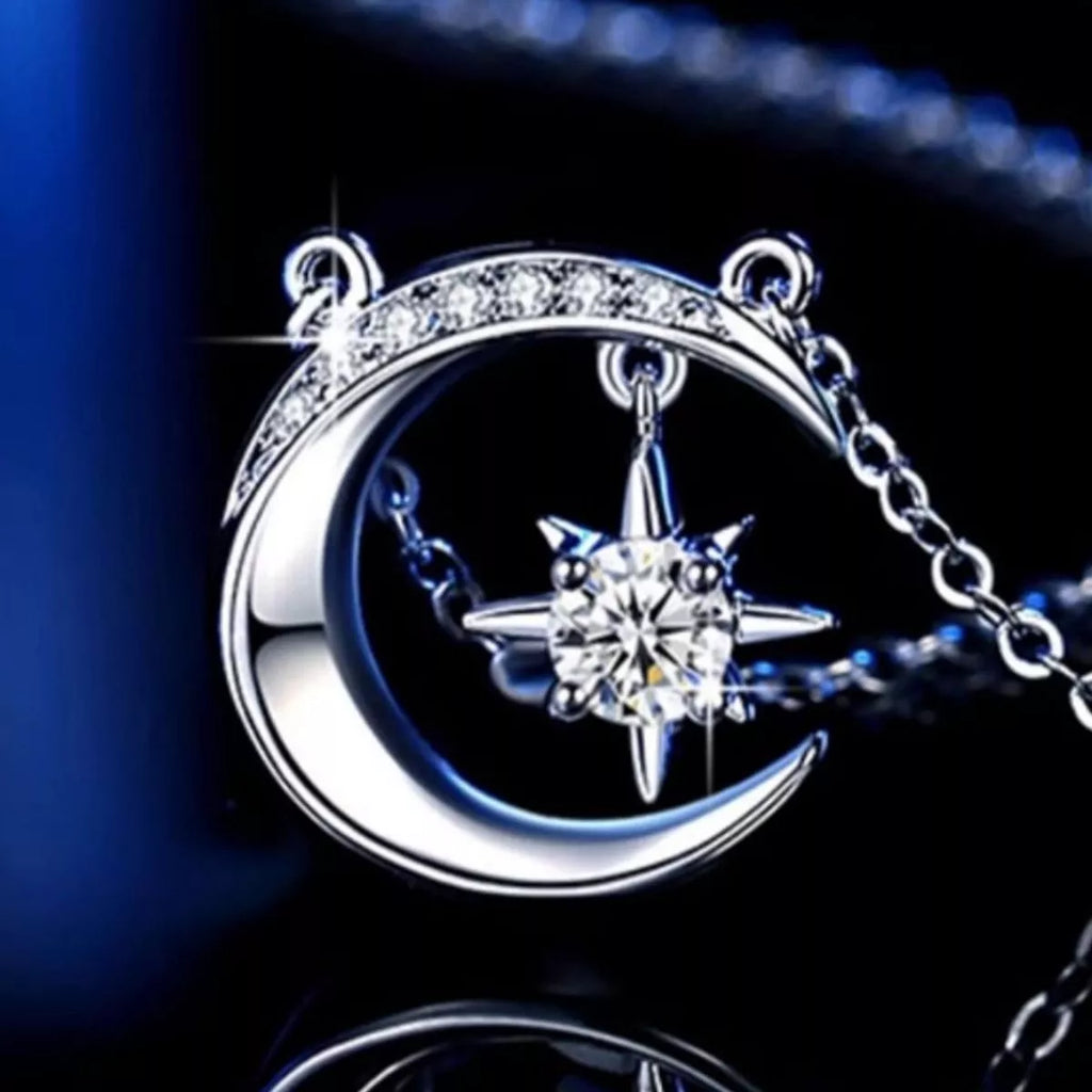 925 Sterling Silver Moissanite Star Moon Necklace