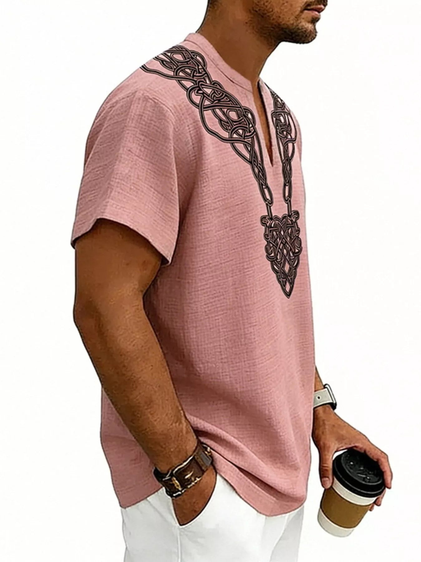 Men's Full Size Notched Printed Short Sleeve Blouse Plus Size