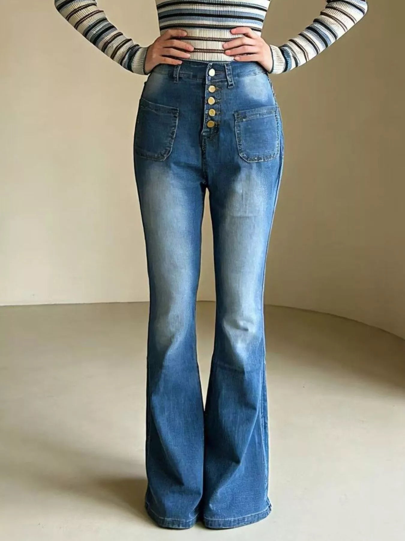Full Size High-Waisted Button-Fly Flare Jeans Plus Size
