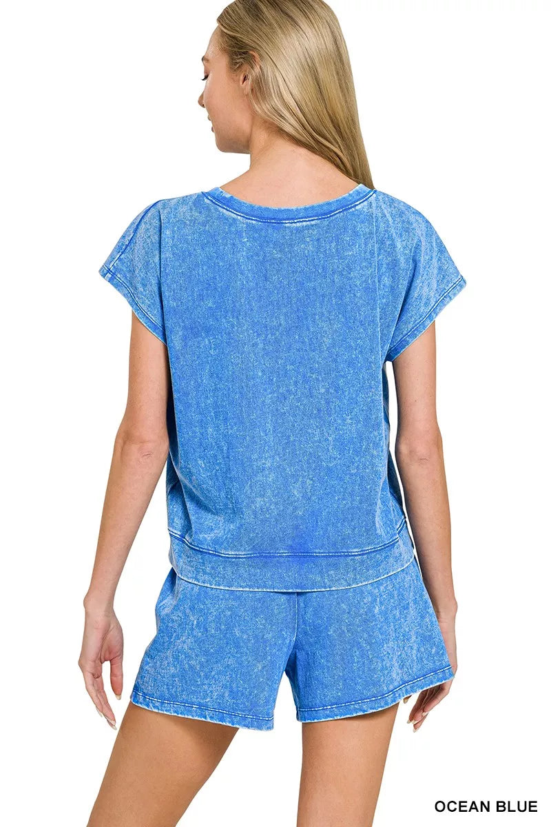 Zenana Premium Cotton Washed Sleeveless Top & Shorts Set