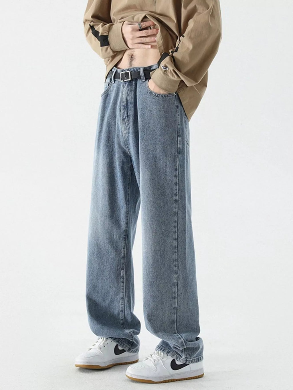 Men's Full Size Vintage Wash Wide Leg Jeans Plus Size