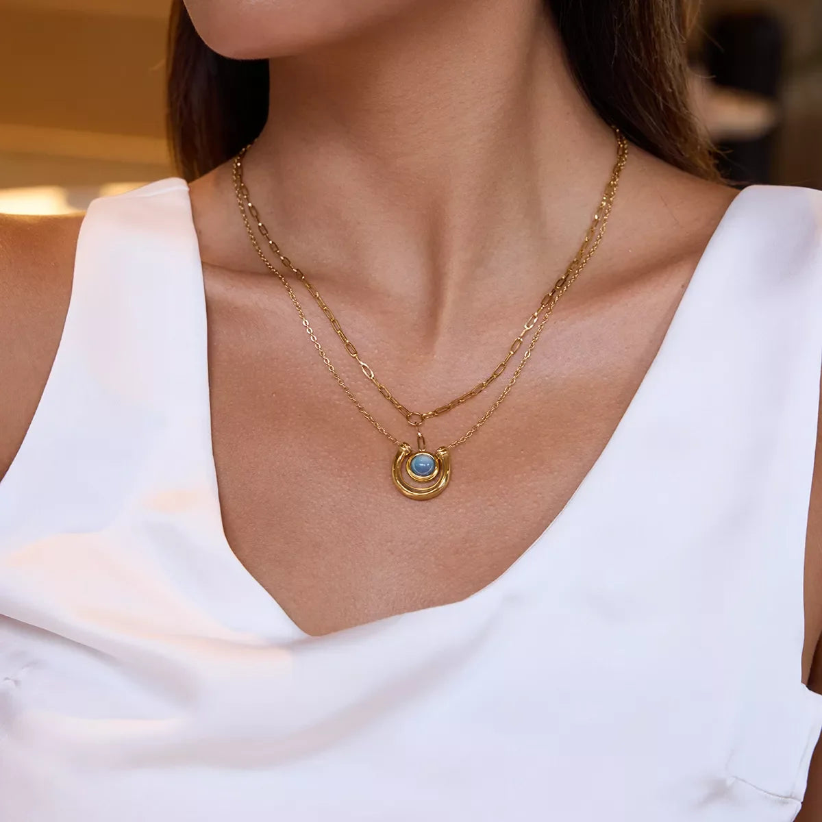 2 Piece 18K Gold-Plated Pendant Necklace