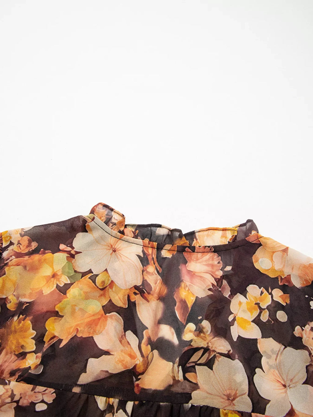 Floral V Neck Long Puff Sleeve Breezy Blouse